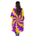 Yellow Vortex Moving Optical Illusion Open Front Beach Cover Up