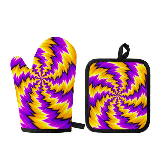 Yellow Vortex Moving Optical Illusion Oven Mitt And Pot Holder Set