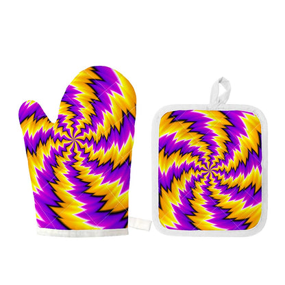 Yellow Vortex Moving Optical Illusion Oven Mitt And Pot Holder Set