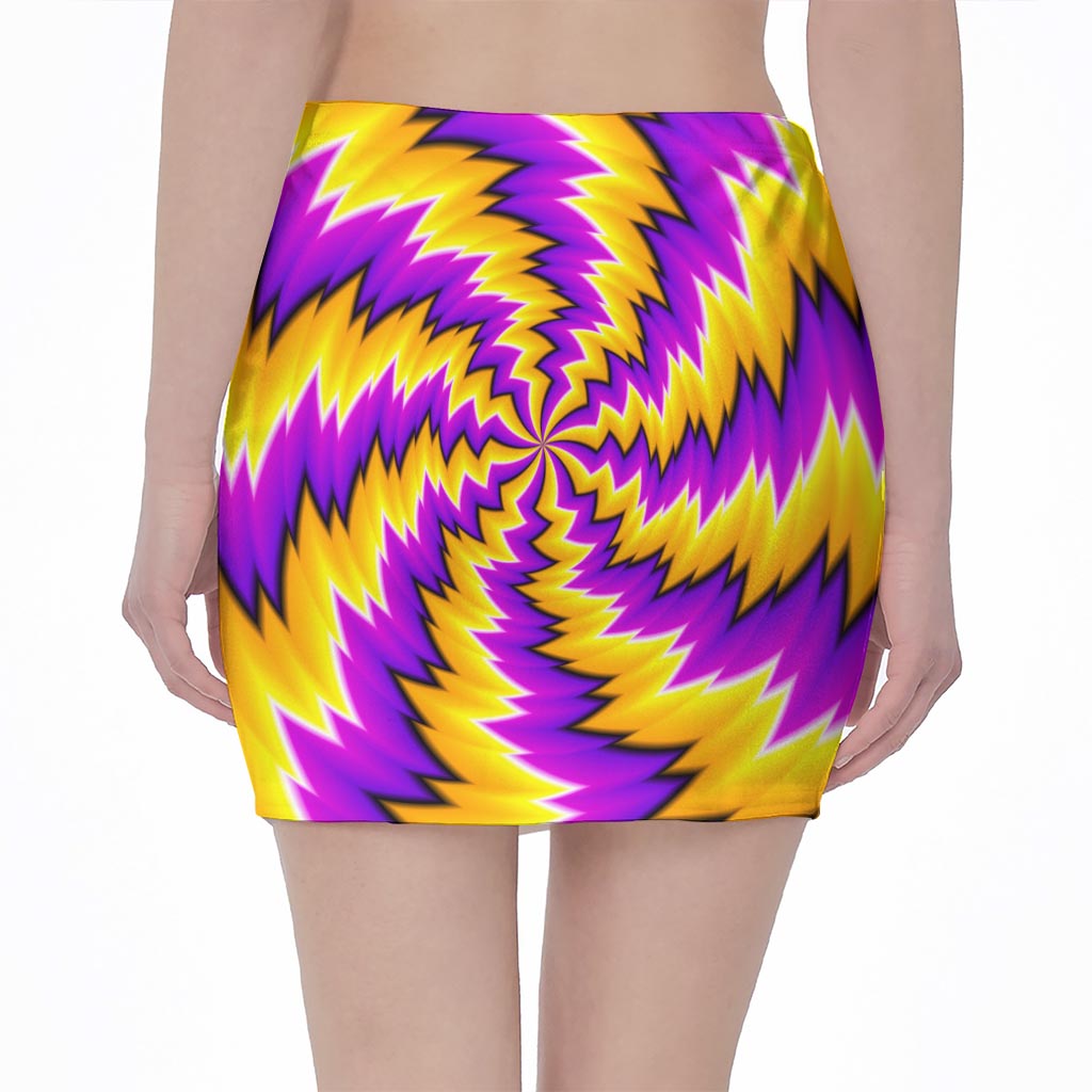 Yellow Vortex Moving Optical Illusion Pencil Mini Skirt