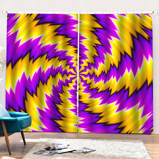 Yellow Vortex Moving Optical Illusion Pencil Pleat Curtains