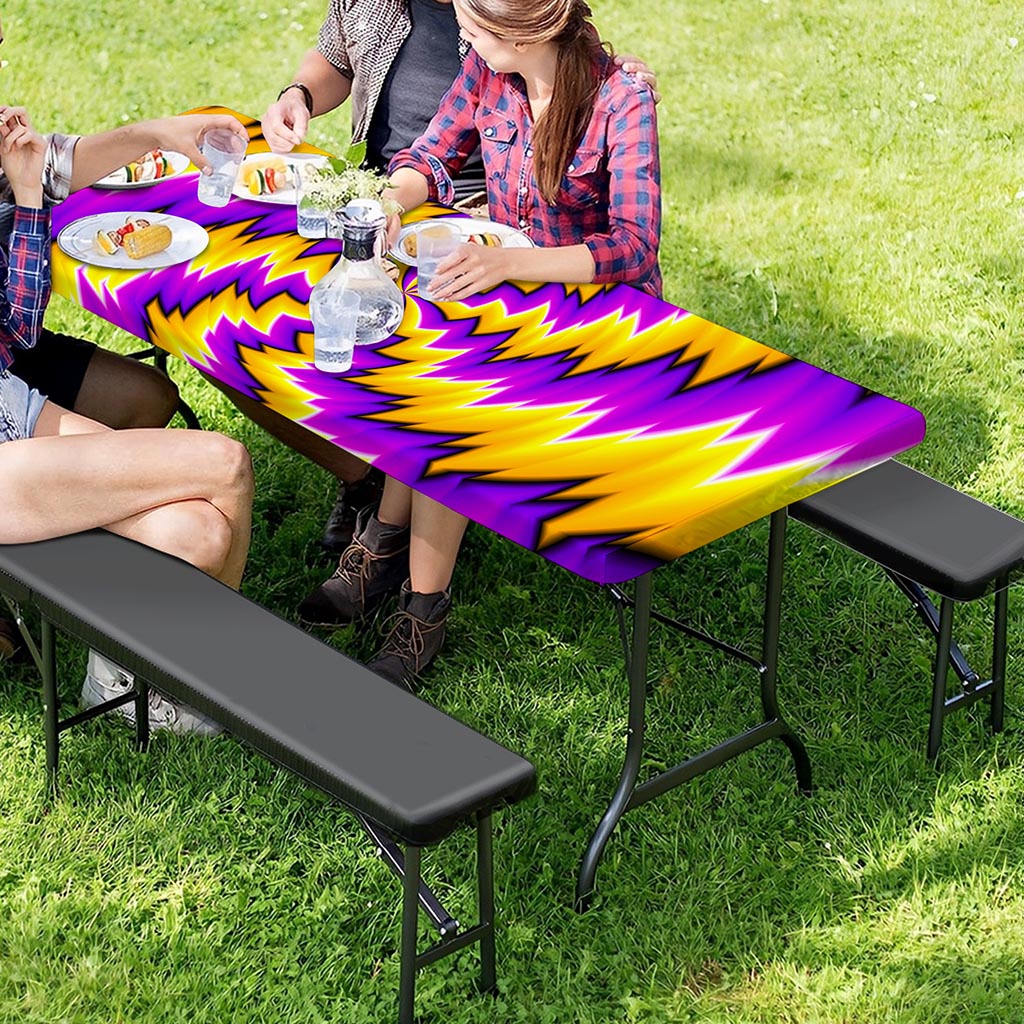 Yellow Vortex Moving Optical Illusion Picnic Table Cover