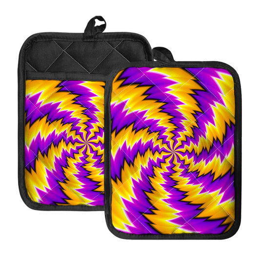 Yellow Vortex Moving Optical Illusion Pot Holders With Pocket