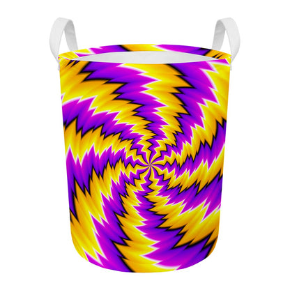 Yellow Vortex Moving Optical Illusion Round Laundry Basket