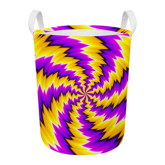 Yellow Vortex Moving Optical Illusion Round Laundry Basket