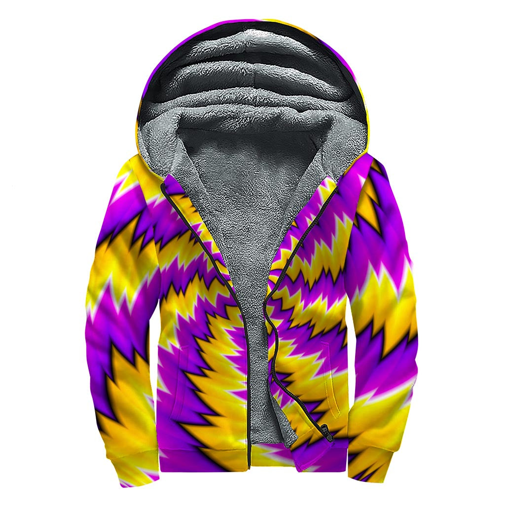 Yellow Vortex Moving Optical Illusion Sherpa Lined Zip Up Hoodie