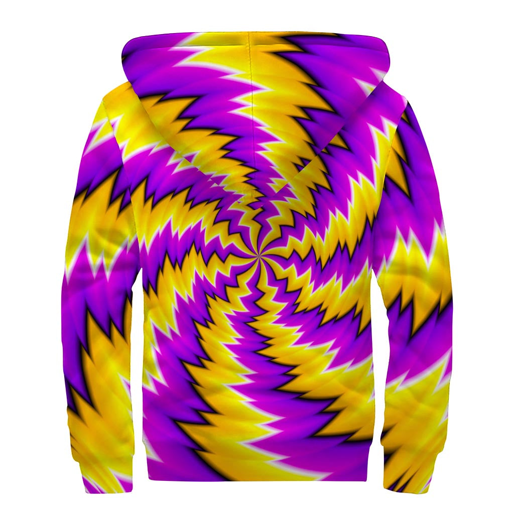 Yellow Vortex Moving Optical Illusion Sherpa Lined Zip Up Hoodie