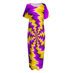Yellow Vortex Moving Optical Illusion Short Sleeve Long Nightdress
