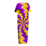 Yellow Vortex Moving Optical Illusion Short Sleeve Long Nightdress