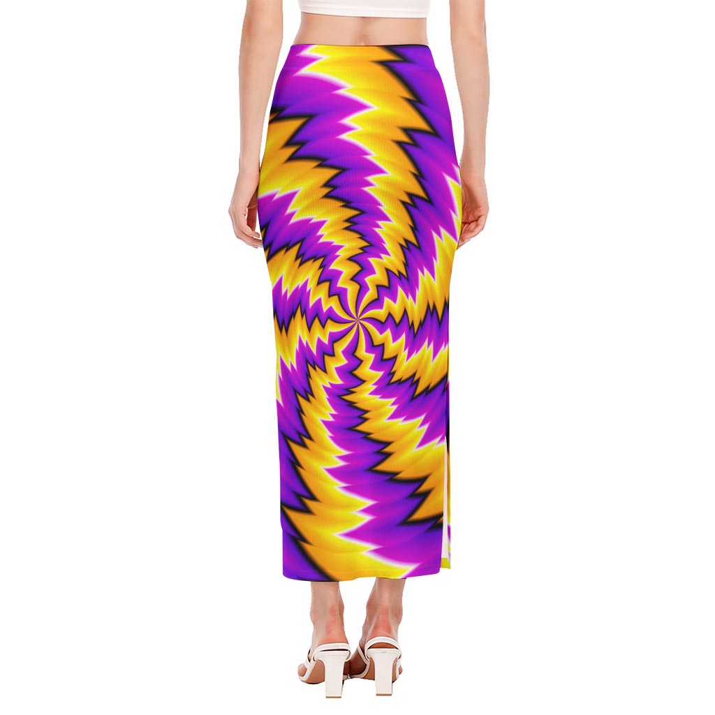Yellow Vortex Moving Optical Illusion Side Slit Maxi Skirt