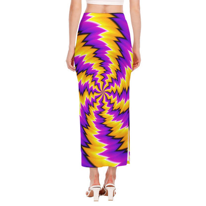Yellow Vortex Moving Optical Illusion Side Slit Maxi Skirt