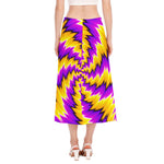 Yellow Vortex Moving Optical Illusion Side Slit Midi Skirt