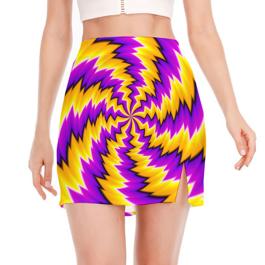 Yellow Vortex Moving Optical Illusion Side Slit Mini Skirt