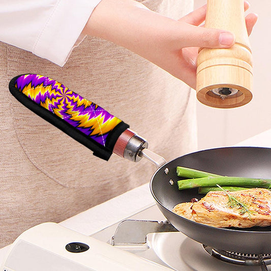 Yellow Vortex Moving Optical Illusion Skillet Handle Cover