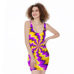 Yellow Vortex Moving Optical Illusion Sleeveless Bodycon Dress