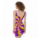 Yellow Vortex Moving Optical Illusion Sleeveless Bodycon Dress