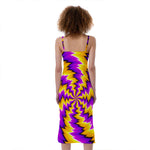 Yellow Vortex Moving Optical Illusion Slim Fit Midi Cami Dress