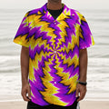 Yellow Vortex Moving Optical Illusion Textured Short Sleeve Shirt