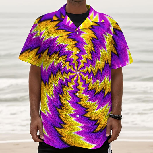 Yellow Vortex Moving Optical Illusion Textured Short Sleeve Shirt