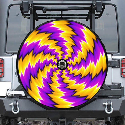 Yellow Vortex Moving Optical Illusion Tire Cover With Camera Hole