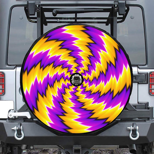 Yellow Vortex Moving Optical Illusion Tire Cover With Camera Hole