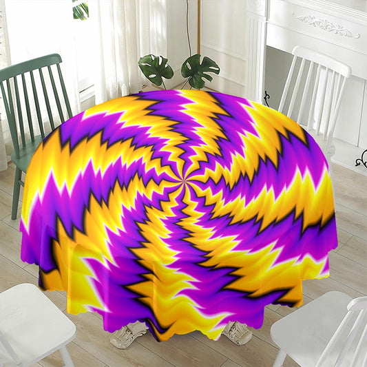 Yellow Vortex Moving Optical Illusion Waterproof Round Tablecloth