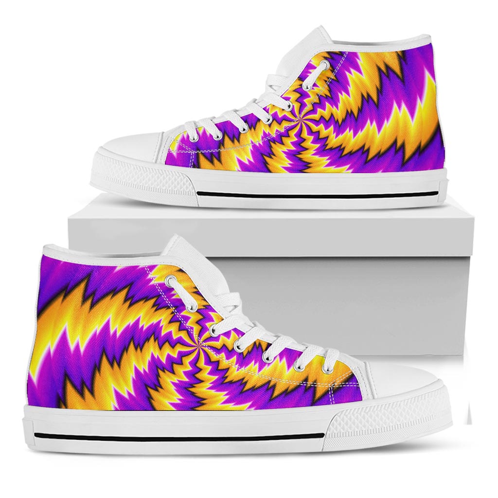 Yellow Vortex Moving Optical Illusion White High Top Sneakers