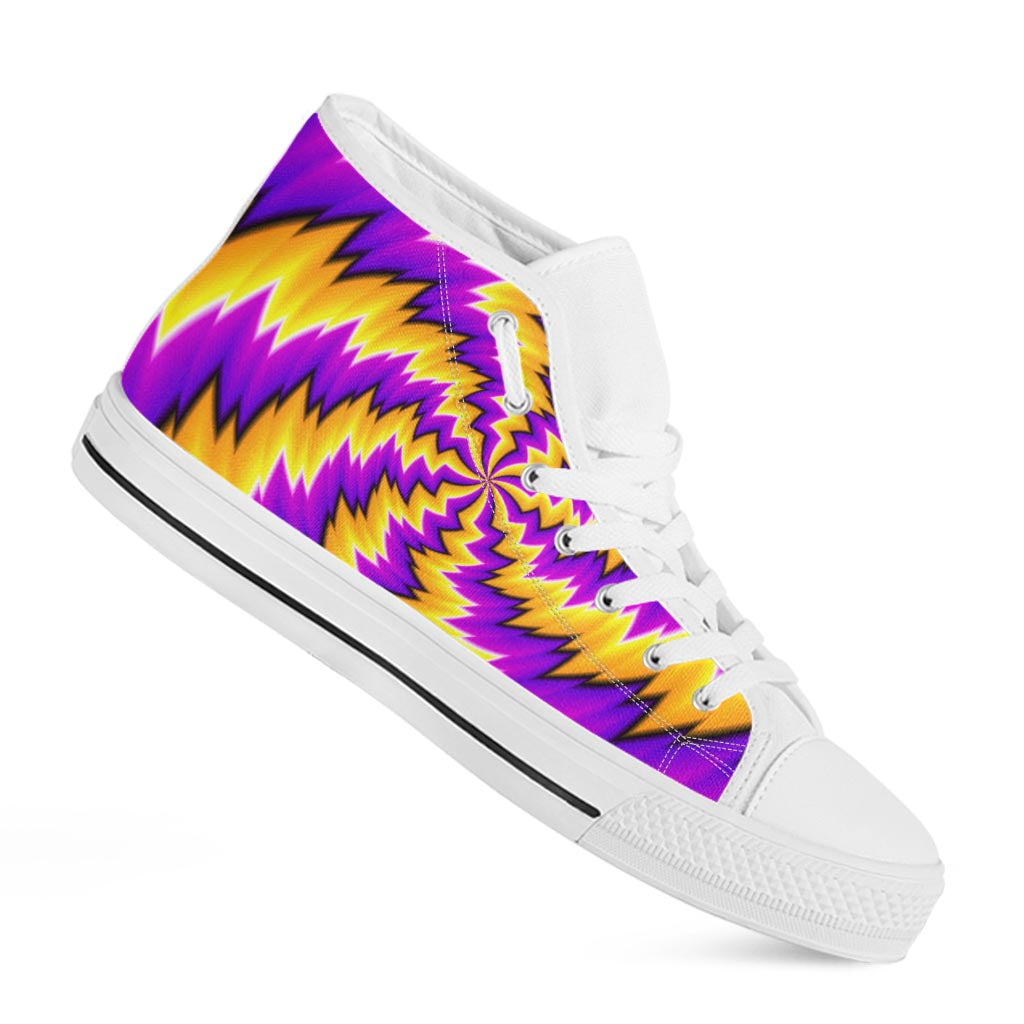 Yellow Vortex Moving Optical Illusion White High Top Sneakers