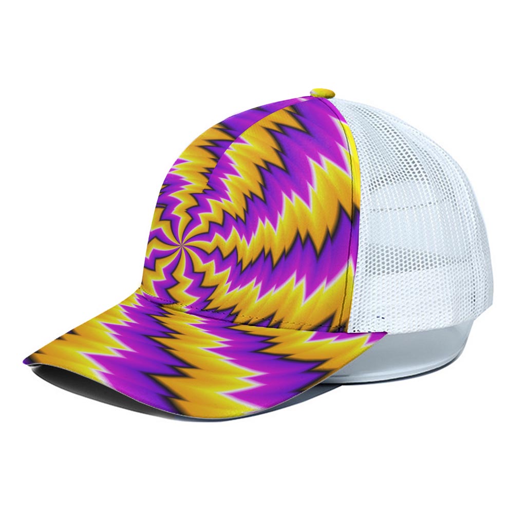 Yellow Vortex Moving Optical Illusion White Mesh Trucker Cap