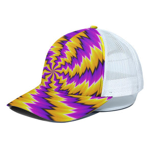 Yellow Vortex Moving Optical Illusion White Mesh Trucker Cap