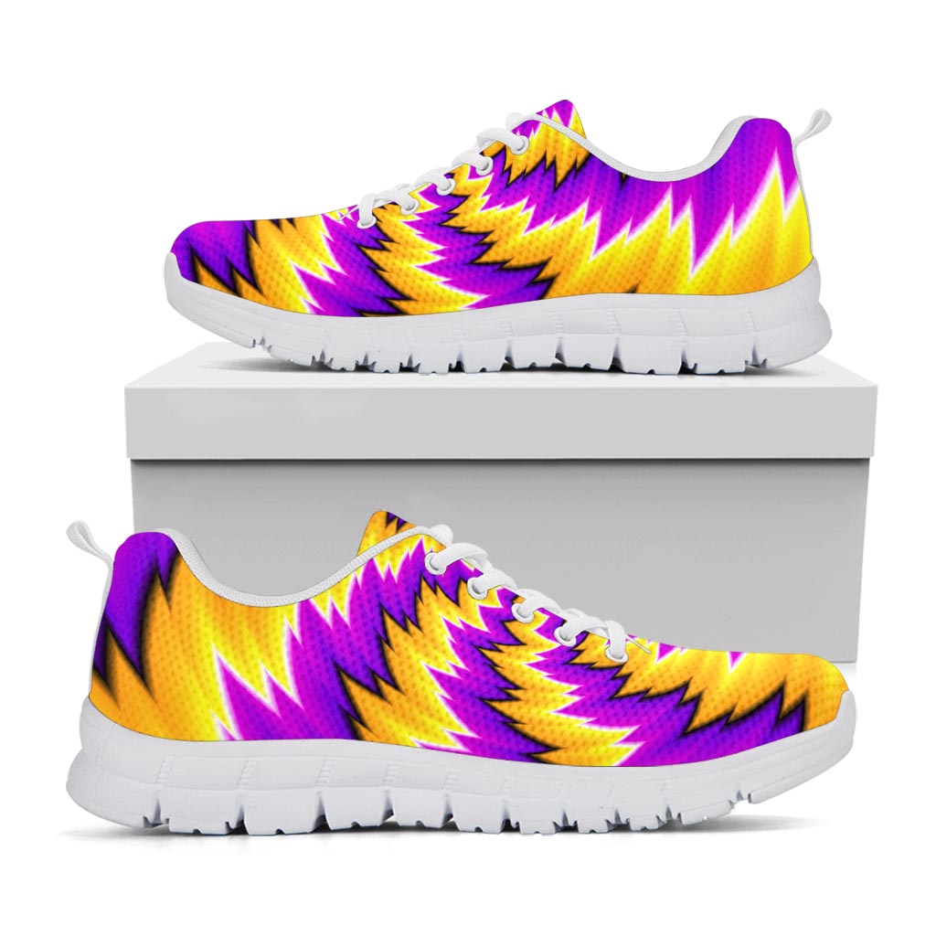 Yellow Vortex Moving Optical Illusion White Running Shoes