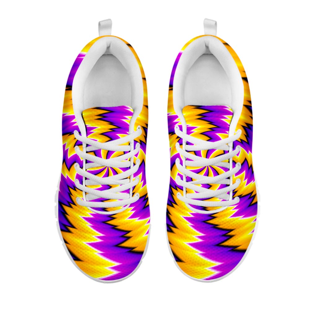 Yellow Vortex Moving Optical Illusion White Running Shoes
