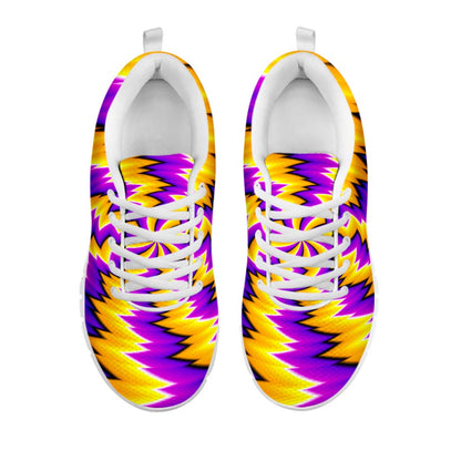 Yellow Vortex Moving Optical Illusion White Running Shoes