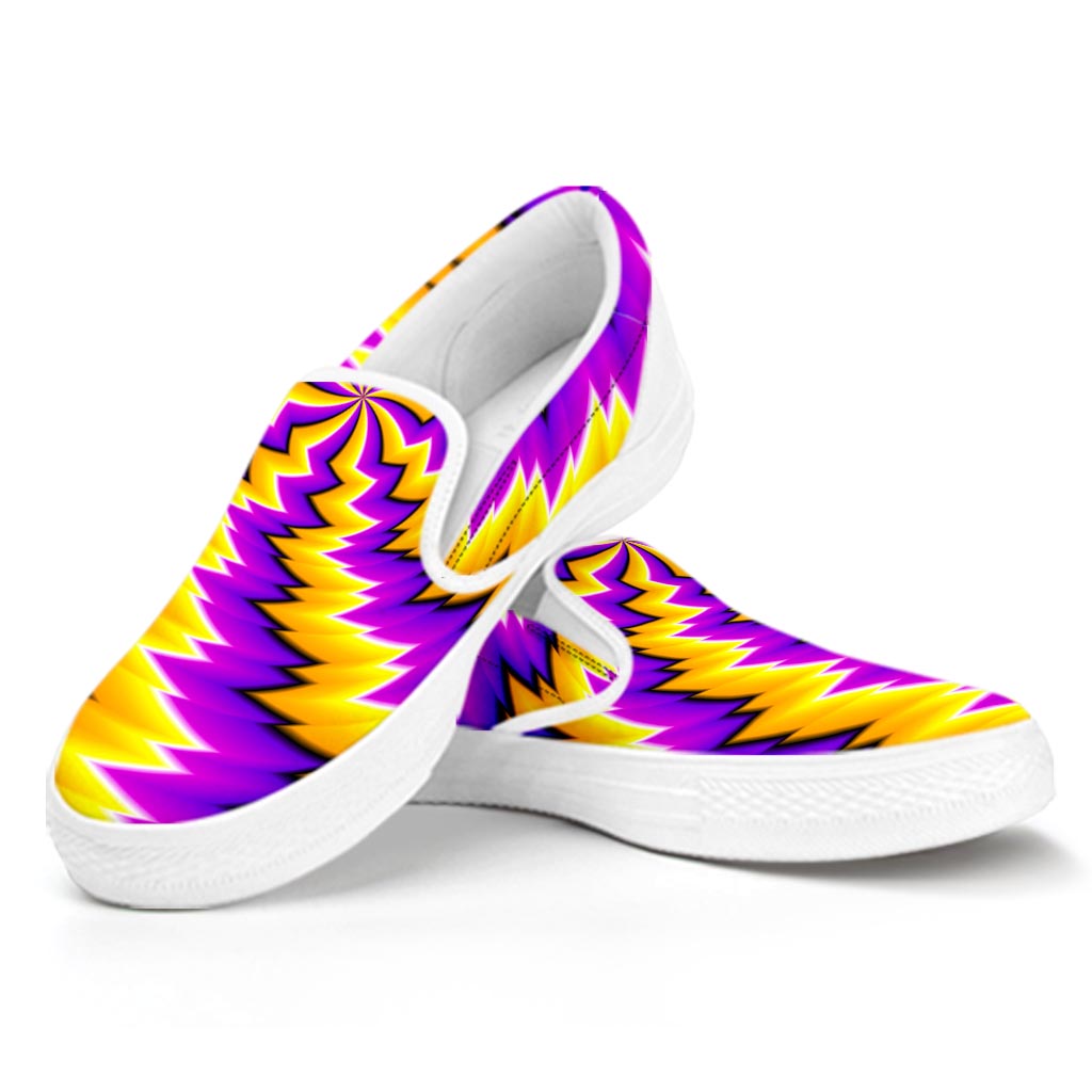 Yellow Vortex Moving Optical Illusion White Slip On Sneakers