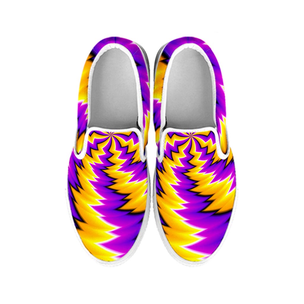 Yellow Vortex Moving Optical Illusion White Slip On Sneakers