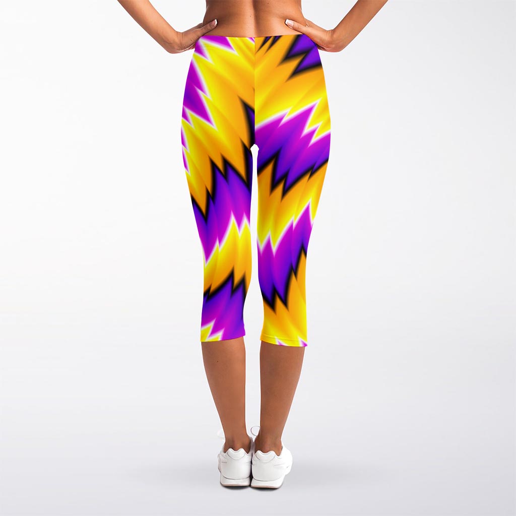 Yellow Vortex Moving Optical Illusion Women's Capri Leggings