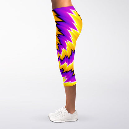 Yellow Vortex Moving Optical Illusion Women's Capri Leggings