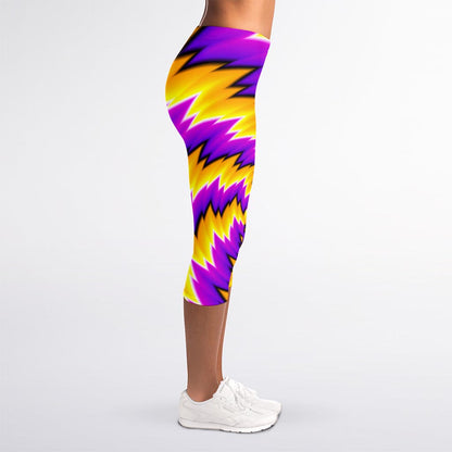 Yellow Vortex Moving Optical Illusion Women's Capri Leggings