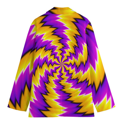 Yellow Vortex Moving Optical Illusion Women's Cotton Blazer