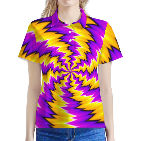 Yellow Vortex Moving Optical Illusion Women's Polo Shirt