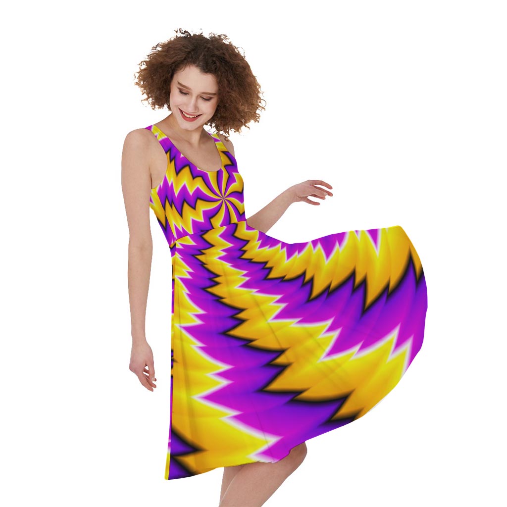 Yellow Vortex Moving Optical Illusion Women's Sleeveless Dress
