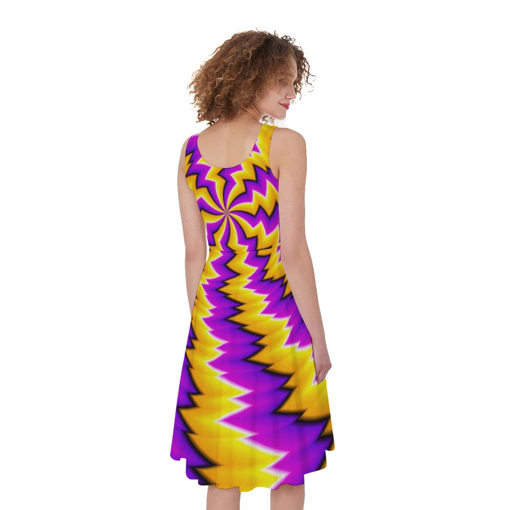 Yellow Vortex Moving Optical Illusion Women's Sleeveless Dress