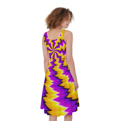 Yellow Vortex Moving Optical Illusion Women's Sleeveless Dress