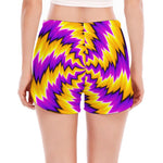 Yellow Vortex Moving Optical Illusion Women's Split Running Shorts