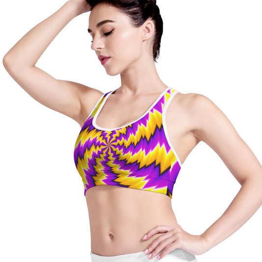 Yellow Vortex Moving Optical Illusion Women's Sports Bra