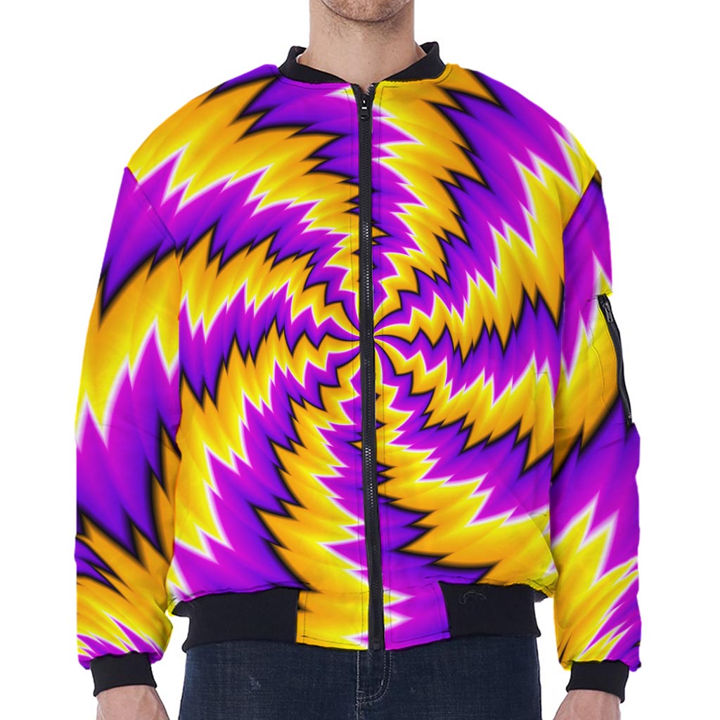 Yellow Vortex Moving Optical Illusion Zip Sleeve Bomber Jacket