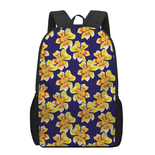 Yellow Watercolor Lily Pattern Print 17 Inch Backpack
