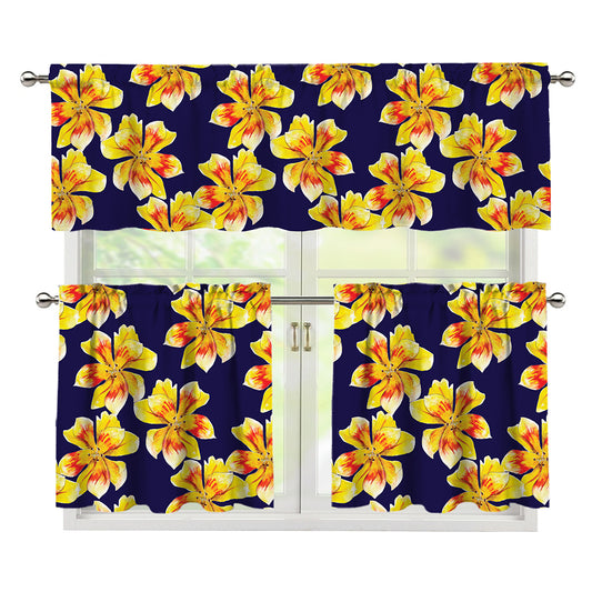 Yellow Watercolor Lily Pattern Print 3 Piece Kitchen Curtains