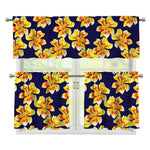 Yellow Watercolor Lily Pattern Print 3 Piece Kitchen Curtains