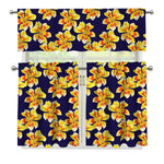 Yellow Watercolor Lily Pattern Print 3 Piece Kitchen Curtains